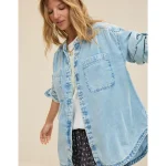 Aerie Roll With It Button Down Shirt - Light Wash