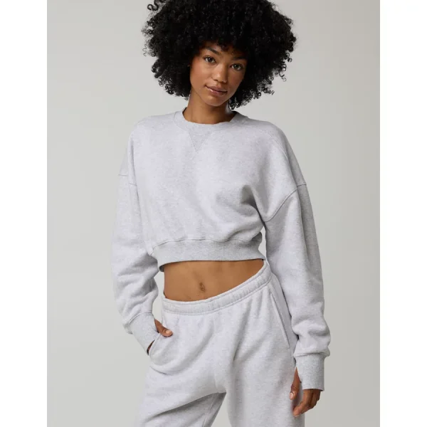 OFFLINE By Aerie Cloud Fleece Cropped Crewneck Sweatshirt - Light Heather Gray