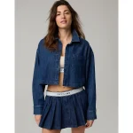 OFFLINE By Aerie Cropped Button Up Shirt - Rocky Blue