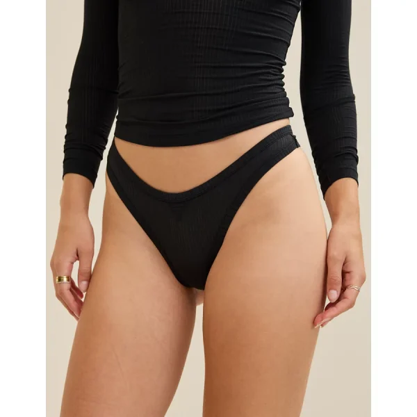 Superchill Modal Rib Thong Underwear - True Black