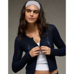 AE Fitted Crew Neck Cardigan - Navy