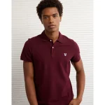 AE Lived-In Slim Fit Pique Polo Shirt - Burgundy