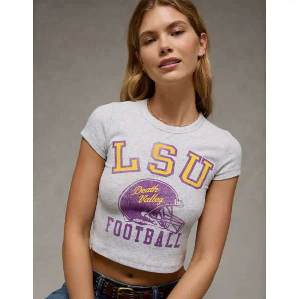 AE LSU Tigers Graphic Cropped Baby Tee - Medium Heather Gray