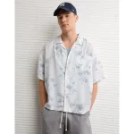 AE Poolside Floral Button-Up Shirt - Gray