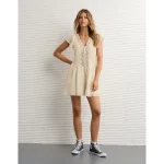 AE Short Sleeve V-Neck Mini Dress - Cream