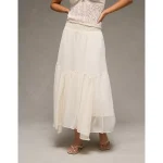 AE Smocked Handkerchief Hem Maxi Skirt - Cream