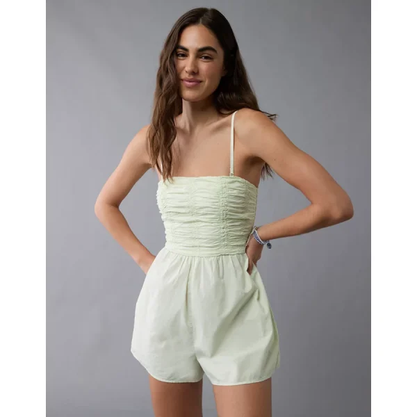 AE Strapless Ruched Bodice Romper - Lime