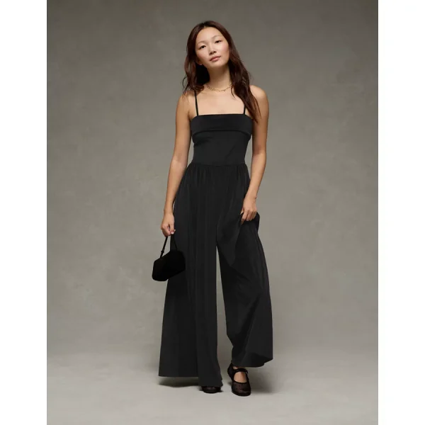AE Velvet Foldover Jumpsuit - Black
