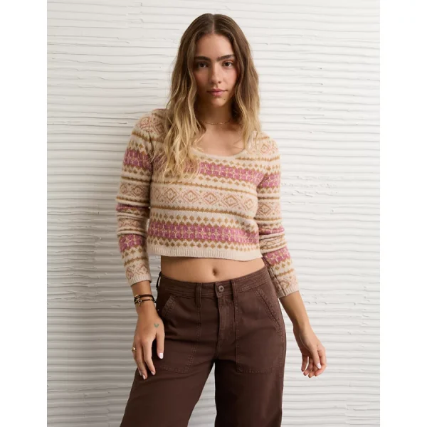 AE Whoa So Soft Cropped Scoop Neck Sweater - Multi