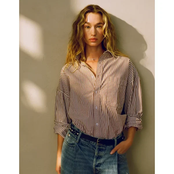 AE77 Premium Oversized Poplin Boyfriend Shirt - Brown