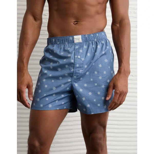AEO Men's Snowflake Stretch Boxer Short - Blue