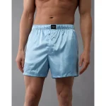 AEO Men's Solid Satin Pocket Boxer Short - Blue Breeze