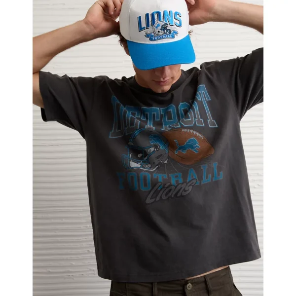 NFL Boxy Detroit Lions Graphic T-Shirt - Black Blaze