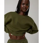 OFFLINE By Aerie Cloud Fleece Cropped Crewneck Sweatshirt - Military Green