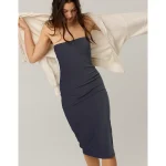 OFFLINE By Aerie Stripe Rib Night Out Midi Tube Dress - Royal Navy