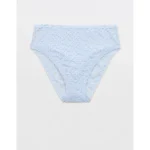 Show Off Flocked Vintage Lace High Waisted Bikini Underwear - Eyelet Blue