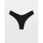 SMOOTHEZ Microfiber Lace Thong Underwear - True Black