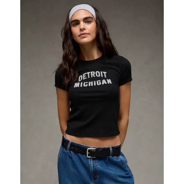 AE Detroit Michigan Graphic Hey Baby Tee - Black