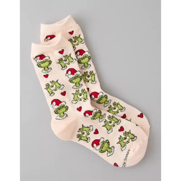AE Grinch Crew Socks - Pink Note