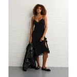 AE Handkerchief Hem Tie Side Midi Slip Dress - Black