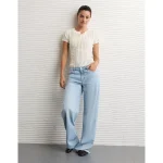 AE Henley Pointelle Sweater T-Shirt - Cream