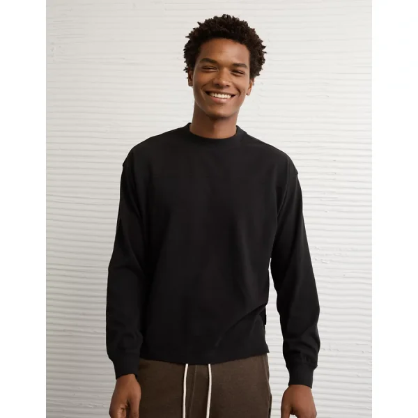 AE Long-Sleeve Boxy Sueded Jersey T-Shirt - Black