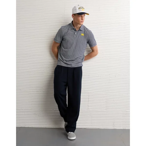 AE 24/7 Michigan Wolverines Graphic Club Polo Shirt - Ice Blue