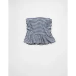 AE Ruched Peplum Tank Top With Removable Straps - Retro Indigo Stripe