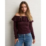 AE Ruffle Off-The-Shoulder Sweater - Moonlight