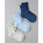 AE Scalloped Cropped Crew Socks 3-Pack - Blue