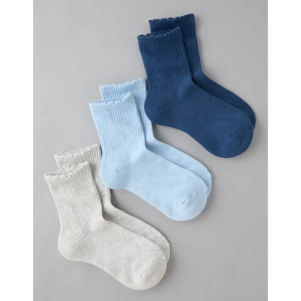 AE Scalloped Cropped Crew Socks 3-Pack - Blue