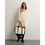 AE Sunchaser Knit Long-Sleeve Scoop Neck Mini Dress - Cream