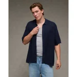 AE Weekend Button-Up Sweater Polo Shirt - Rich Navy
