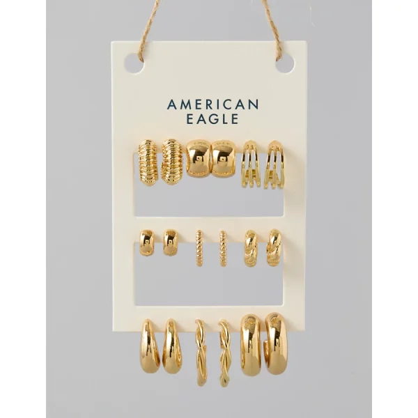 AEO Hoop Earrings 9-Pack - Gold