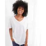 Aerie Distressed Basic V-Neck Boyfriend T-Shirt - White