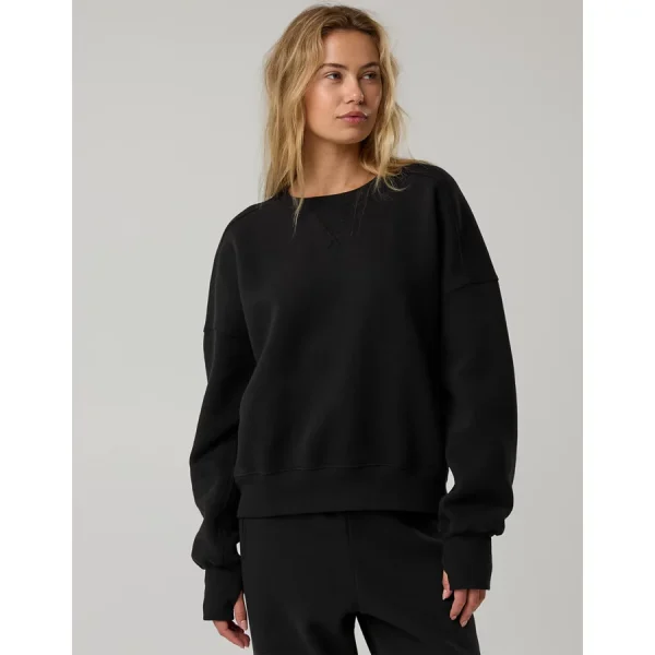 OFFLINE By Aerie Cloud Fleece Classic Crewneck Sweatshirt - True Black