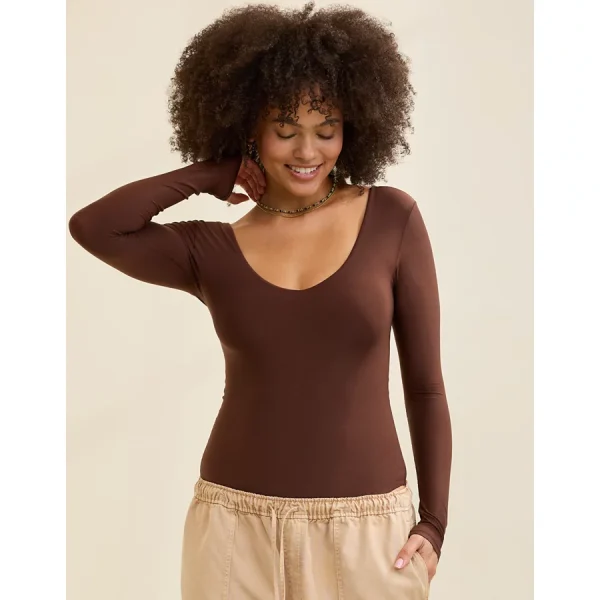SMOOTHEZ Long Sleeve Plunge Bodysuit - Canyon Sun