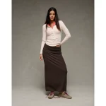 AE Cozy High-Waisted Foldover Maxi Skirt - Chocolate