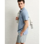 AE 24/7 Club Logo Striped Polo Shirt - Blue