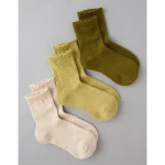 AE Scalloped Cropped Crew Socks 3-Pack - Green