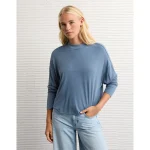 AE Soft & Sexy Long Sleeve Mockneck T-Shirt - Navy