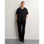 AE Waffle Button-Up Polo Shirt - Charcoal