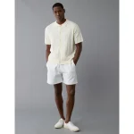 AE Weekend Cable Knit Button-Up Sweater Polo Shirt - Cream