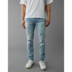 AE AirFlex+ Patched Skinny Jean - Destroyed Light Wash