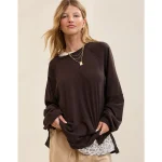 Aerie Cozy Long Sleeve Oversized Boyfriend T-Shirt - Deep Earth