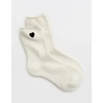 Aerie Heart Terry Crew Socks - Soft Muslin