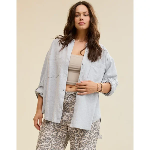 Aerie Roll With It Lightweight Fleece Shirt - Medium Heather Gray