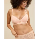 Show Off Feeling Femme Lace Plunge Push Up Bra - Peach