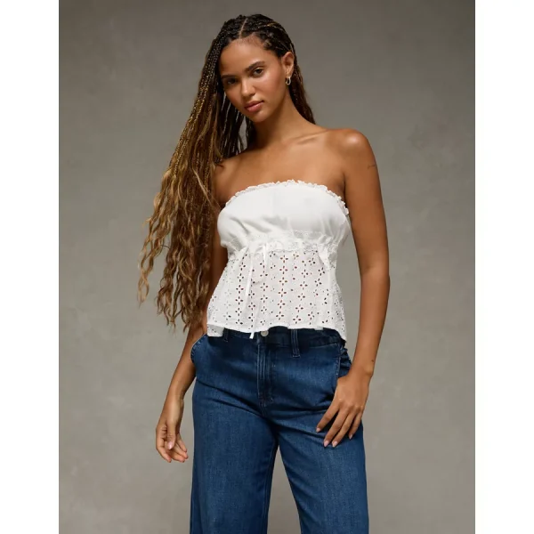 AE Eyelet Babydoll Tube Top - White