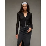 AE Fitted Crew Neck Cardigan - Bold Black